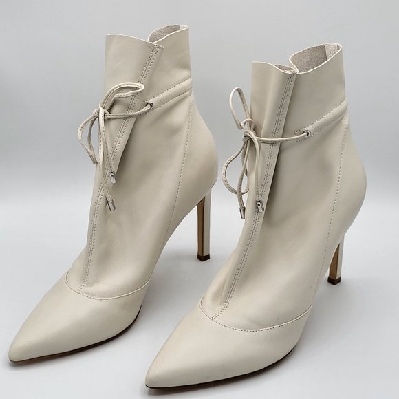 Nine West TIRZAH White Leather Pointed Toe Dress Boots SZ 8.5 - Picture 3 of 13